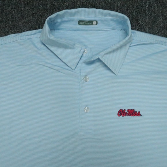 Ole Miss Rebels Shirt Men XL Blue White GenTeal Striped Performance Polo - Picture 2 of 10